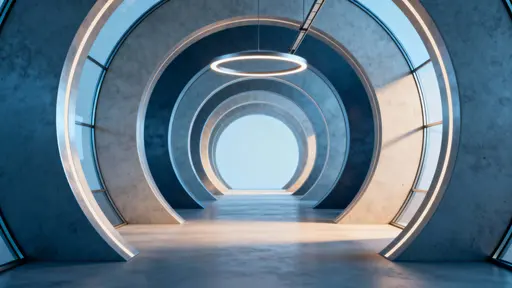 A minimalist 3D abstract tunnel rendered in plain tones with a cinematic 16:9 crop, emphasizing form, depth, and subtle material contrast for visualization purposes.