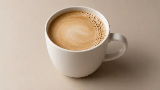 One plain latte cup in bright even light shows a gathered line of small surface bubbles along one edge of the foam, seen from above.