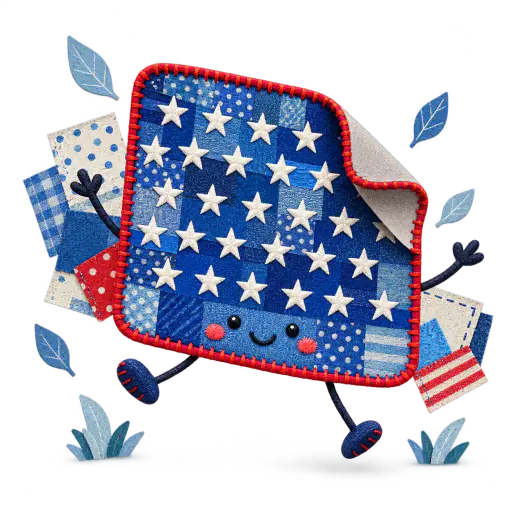 Sew on patch of an enlarged blue canton with white stars and a red stitched rounded edge. Thirteen tidy stripes and a neat star canton pop on the cut.