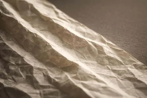Close-up macro photograph of crumpled paper showing light, shadow and surface grain for use as a textured background or wallpaper in a 3:2 frame.