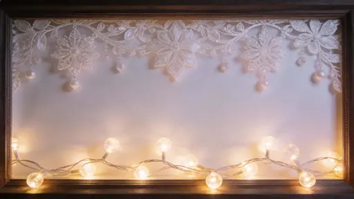 Glowing fairy lights cluster along the lower edge, a lighter, airy decorative element sits near the top, and a strong, dark base frame anchors the scene within a 16:9 crop.
