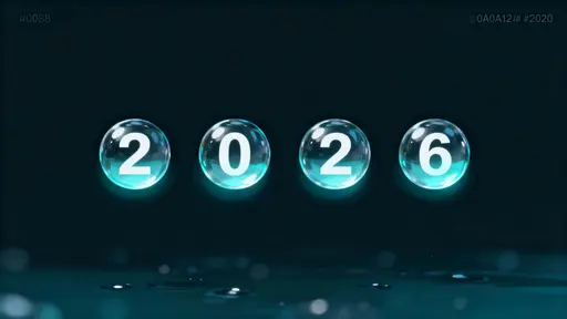 A 16:9 digital scene of four tiny translucent orbs in a horizontal row, each holding a single digit 2‑0‑2‑6, faint halo glow, pure empty background, quiet mood.