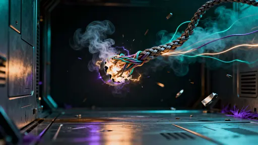 A volatile fusion node suspended in zero gravity emits braided wires, drifting fragments, and chaotic streams of light and smoke, rendered photorealistically with cinematic color grading in a 16:9 frame.