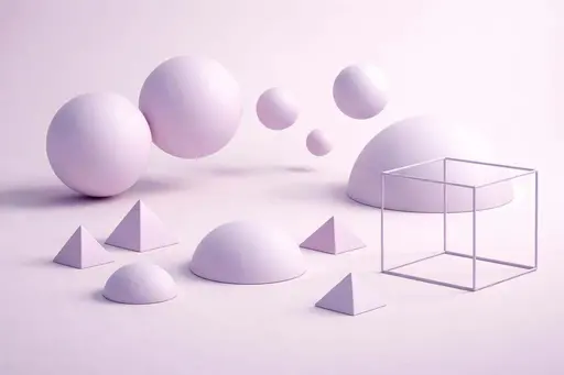 Close-framed 3:2 3D scene of soft pastel geometric shapes rendered as a studio product-style composition for a wallpaper or poster cover with calm, minimal mood.