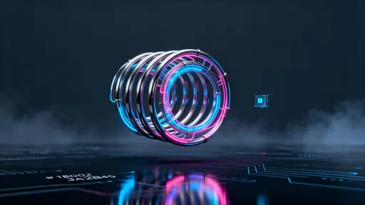 A floating spiral of glowing circuits arcs above a dark reflective plane, with shimmering blue and pink energy threading metallic lines and a cinematic cyber-dream mood that feels both futuristic and hypnotic.