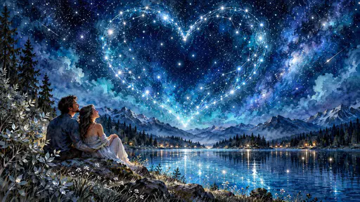 A glowing heart-shaped constellation in a starry night sky.