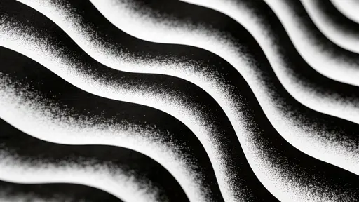 Seamless halftone pattern of layered wave bands composed of dense black dot fields that fade into lighter areas over a clean high-contrast graphic background, repeating across a 16:9 surface.