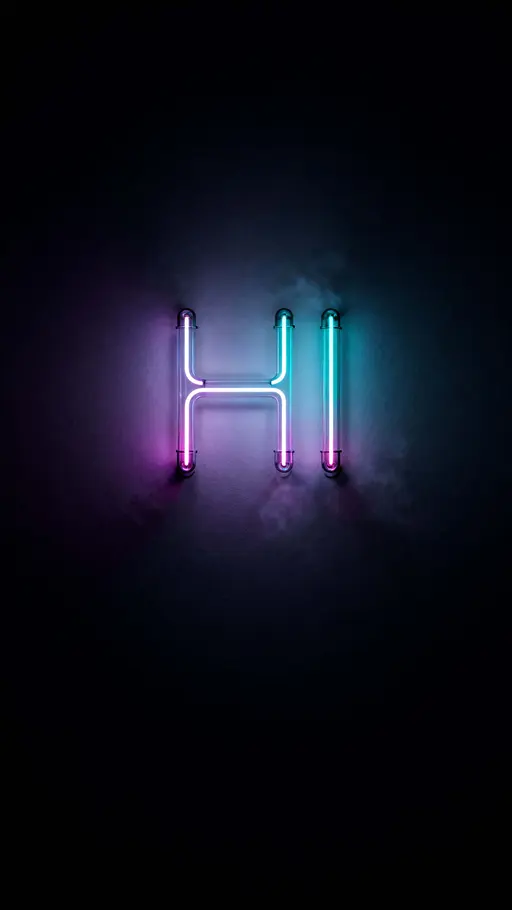 A vertical 9:16 poster showing the letters "HI" rendered in a thin neon outline that glows against a deep matte charcoal field, with crisp legibility and a minimal, atmospheric mood for signage or poster use.