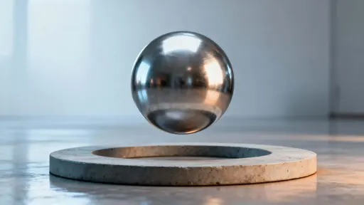 A reflective metallic sphere levitates at the exact center of a 16:9 frame, lit to reveal form and subtle reflections while surrounding space remains minimal and carefully balanced.