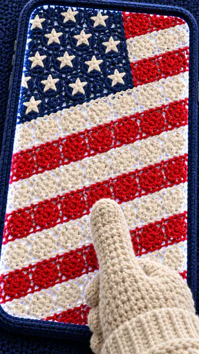 Phone wallpaper composition with a diagonal flag, bold cropped canton and ribbon stripes. Thirteen stripes and a neat canton ride along.