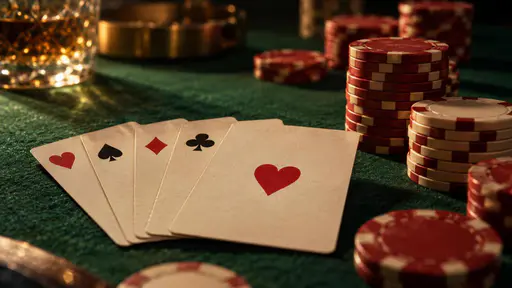 A poker hand and chips on a green table.