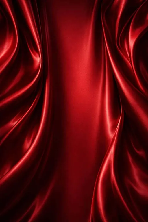 Vertical 2:3 cinematic product photo of deep crimson silk cascading in elegant folds with a central flat channel for text, minimal composition, and rich ruby-to-burgundy tones.
