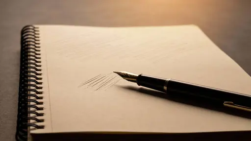 Close-up product photograph of a sketchbook and pen in a 16:9 layout, tightly composed for wallpaper or poster use with warm paper tones and soft shadows.