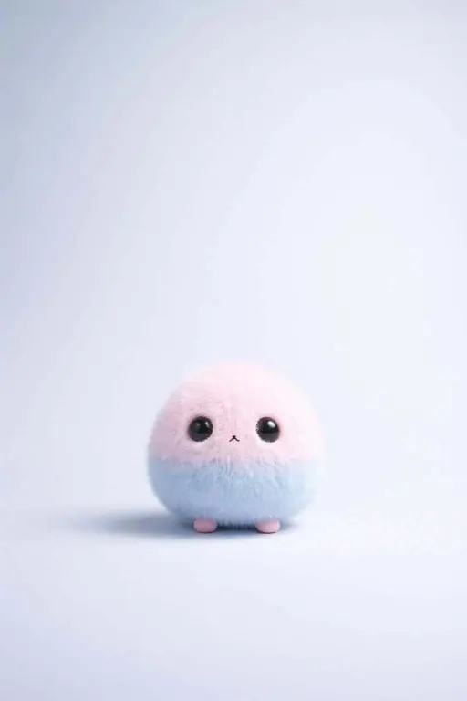 A small, bi-colored fuzzy monster with large eyes stands centered in a vast, minimalist blue environment, perfect for a whimsical vertical mobile wallpaper.