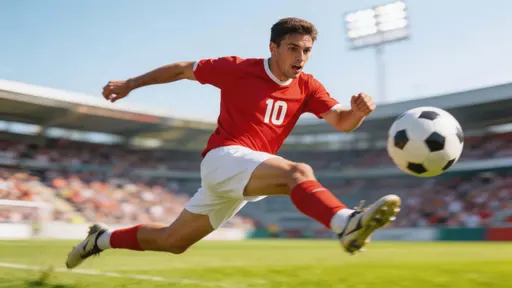 A wide 16:9 sports action photograph capturing an athlete mid-motion on a stadium field, with tight dynamic framing, motion blur, and vivid color contrast.