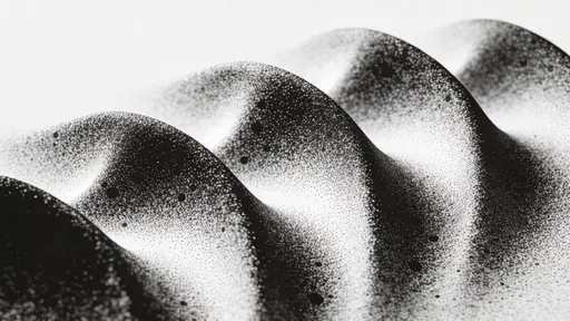 Minimalist black-and-white abstract background of stippled dot waves that flow slowly like a topographic map, with darker dot clusters forming valleys and lighter areas forming peaks in a seamless loop.