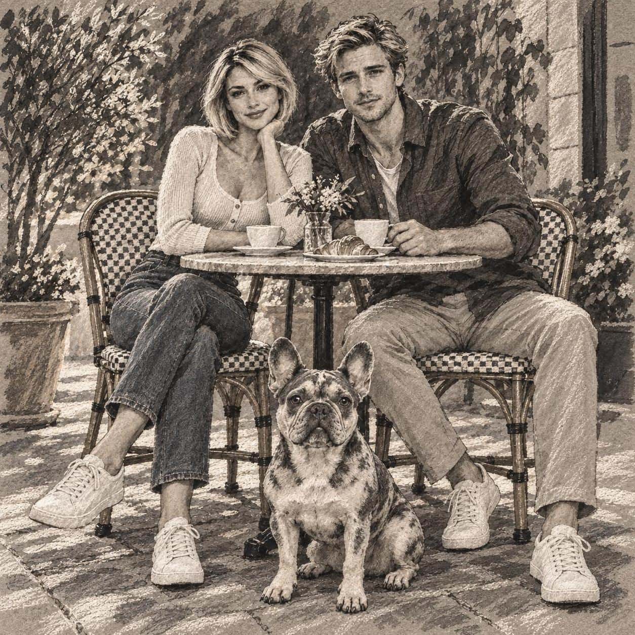 Chalk-heightened ink wash, your photo + style text example