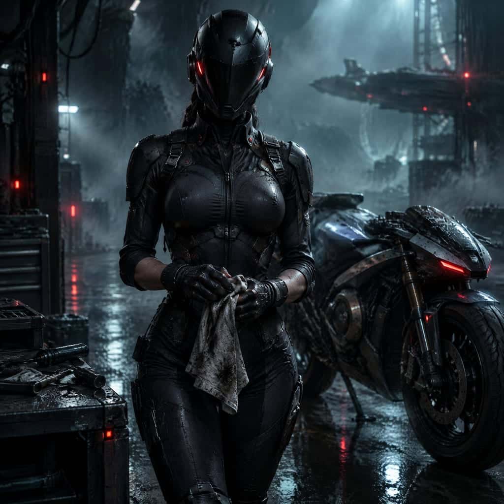 Crimson Biomechanical Horror, prompt only example