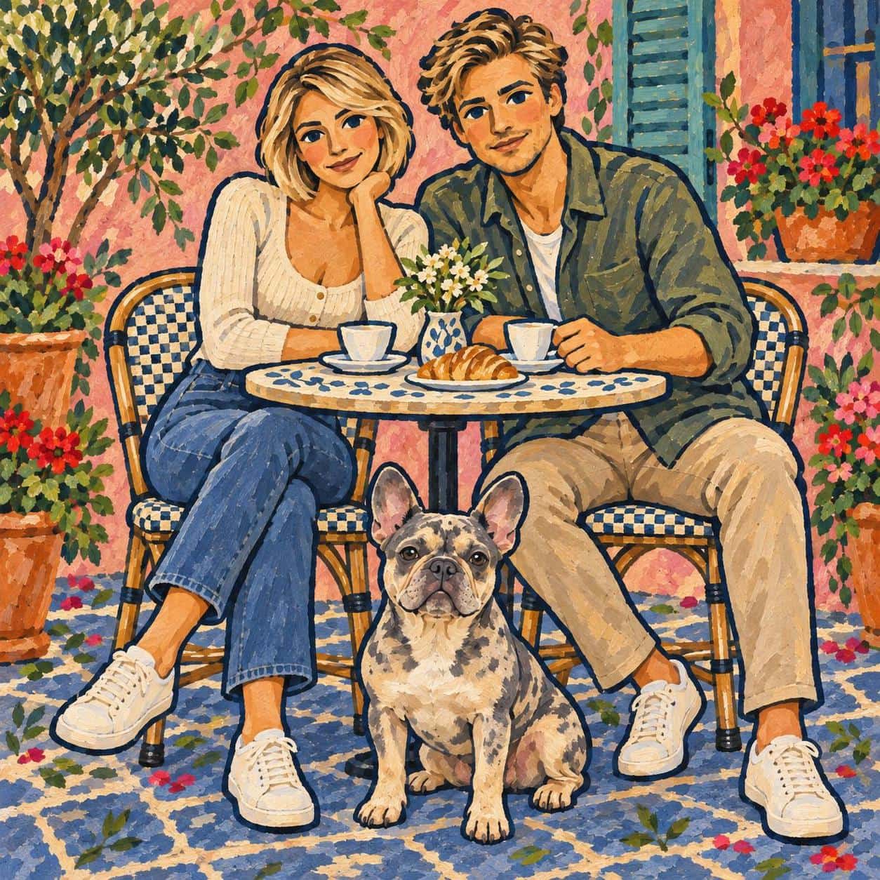 Double-outline colour-pattern painting, style image + your photo example