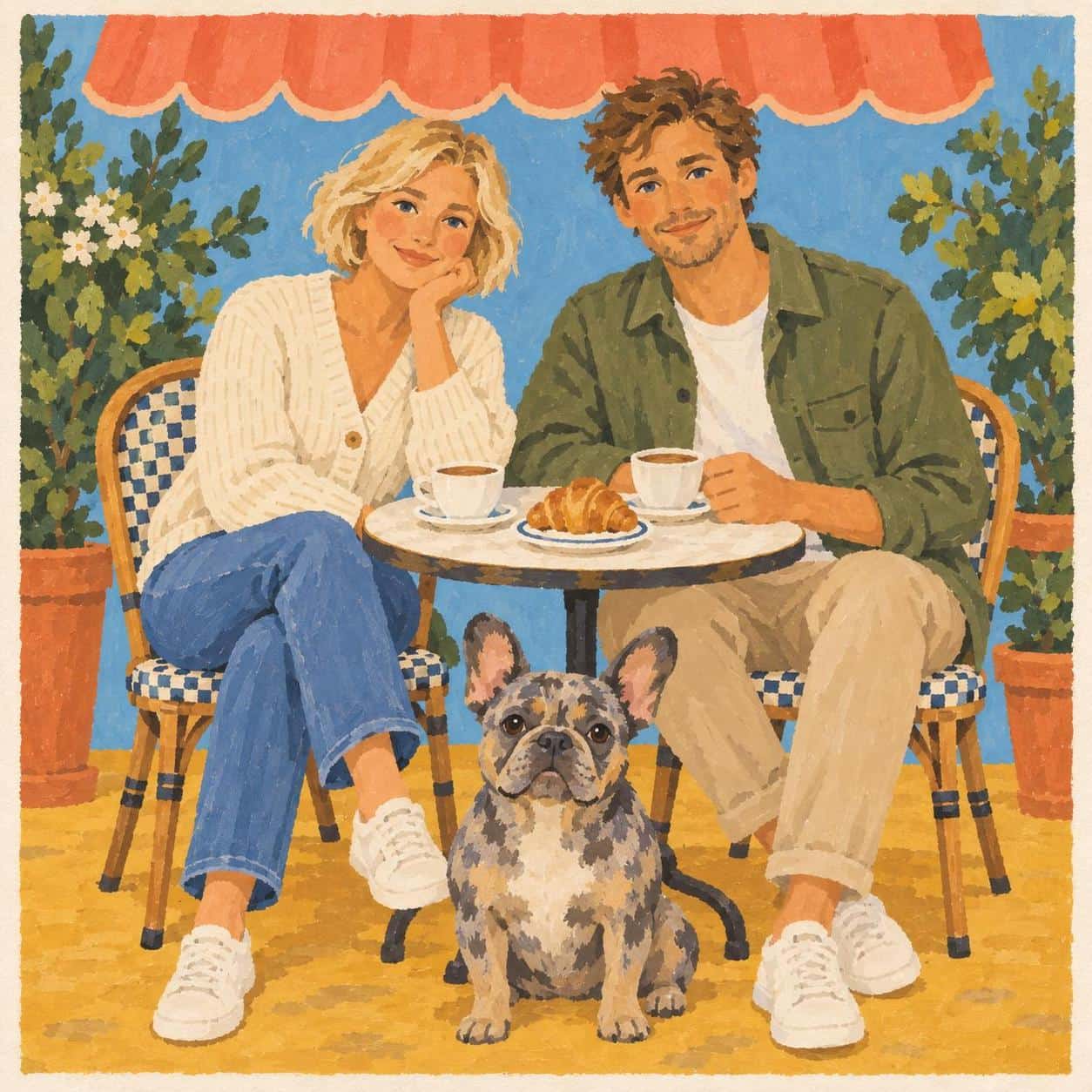 Flat folk brush-pattern painting, style image + your photo example