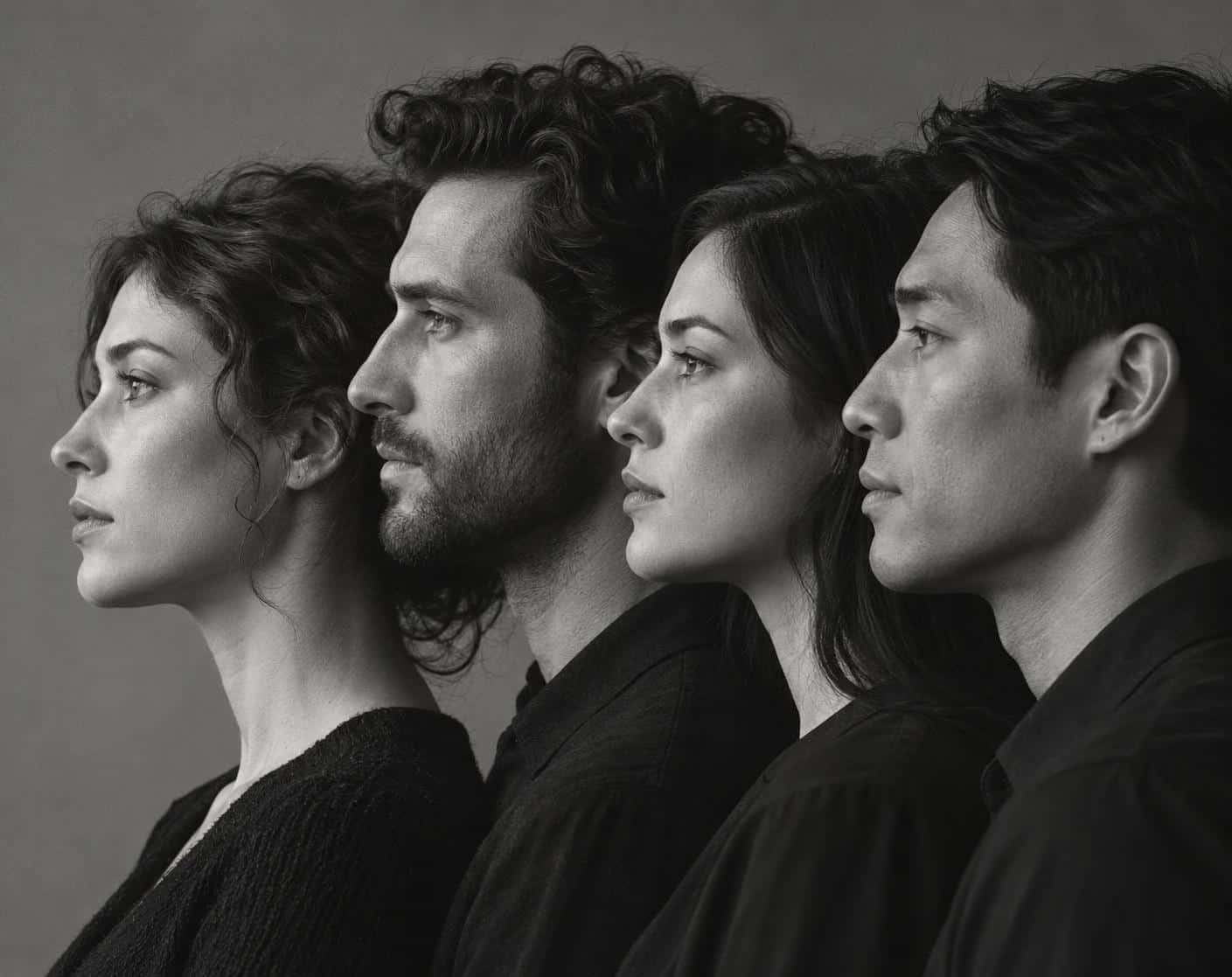 Layered-profile group portrait, prompt only example