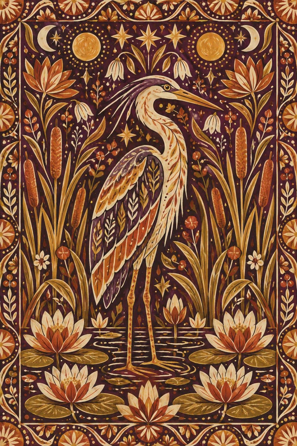 Mirrored folk gouache print, prompt only example