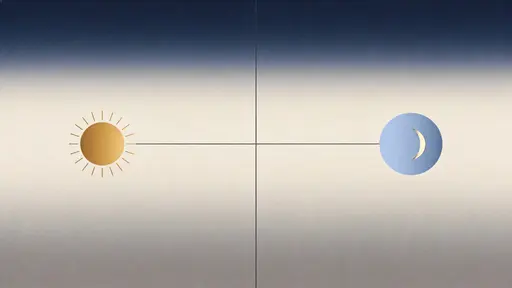 Minimal vector illustration of a sun and moon balanced across a 16:9 horizontal composition, designed as a serene poster-cover with strong negative space.