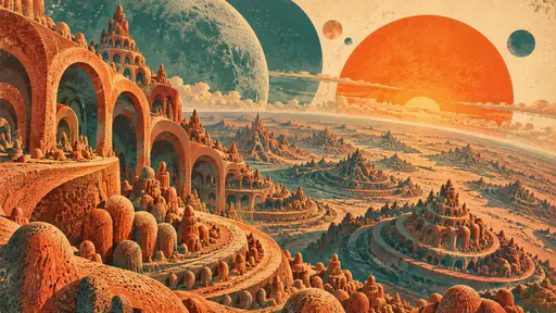 A surreal clay-like fractal landscape at sunset.