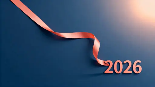 A single thin coral ribbon floats across a 16:9 frame, its trailing end curling smoothly into the numerals '2026' over a calm soft-gradient background, modern and elegant.