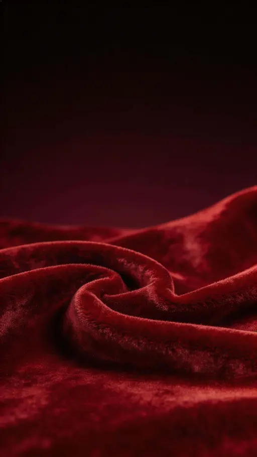 Macro 9:16 vertical wallpaper showing deep red velvet folds forming a gentle S-curve across the lower half, with soft raking light revealing texture and a clean dark gradient above.