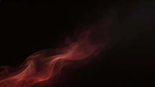 16:9 cinematic wallpaper of near-black space with a dominant diagonal red volumetric fog ribbon and sparse particulate shimmer, preserving broad dark negative space.
