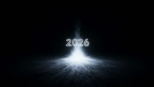 A single burst of white light expands from the center of a pitch-black void, briefly coalescing into the digits “2026” before dissolving back into empty darkness.