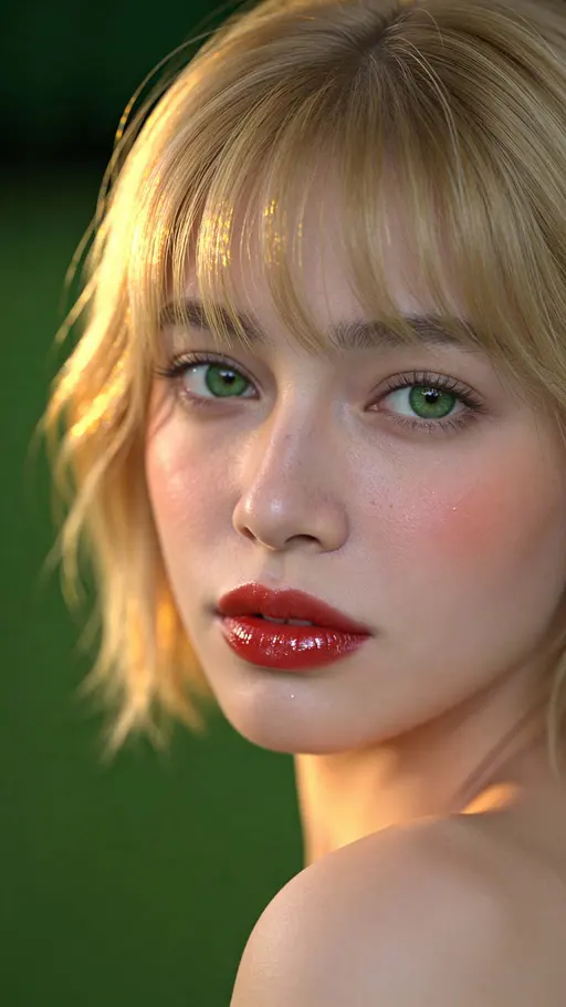 Close-up vertical portrait of a young woman in photoreal studio style, faithful to reference composition and lighting, created as a 9:16 wallpaper-ready image.